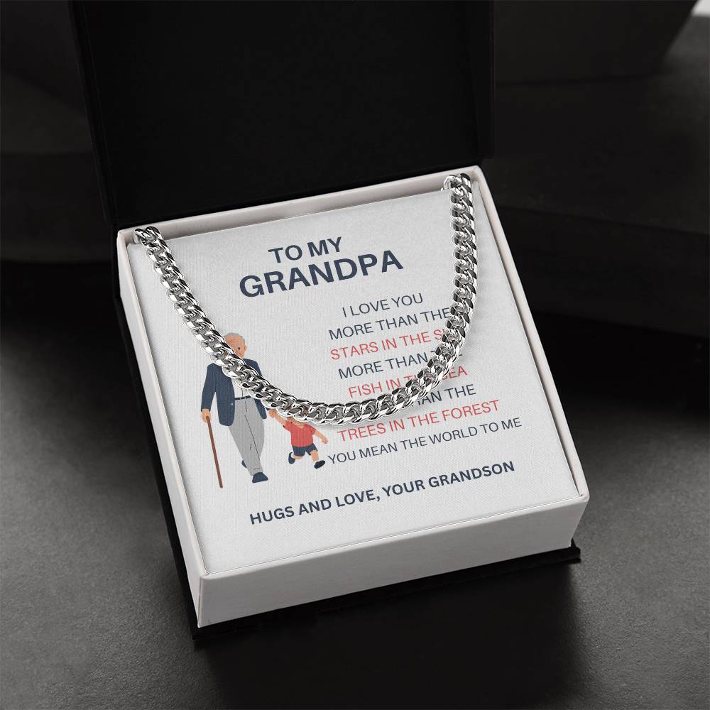 To My Dear Grandpa – Stylish Cuban Link Chain Gift for Grandpa from Grandson