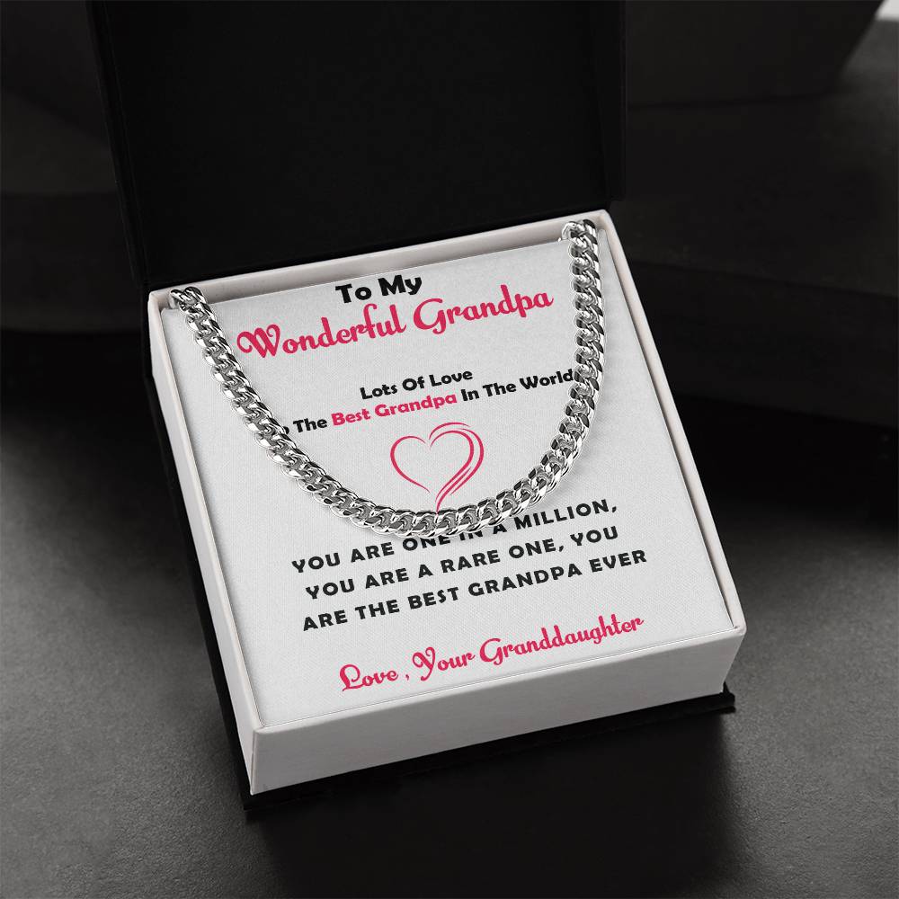 To My Cherished Grandpa – Cuban Link Chain Necklace Gift for Grandpa from Granddaughter with Message Card
