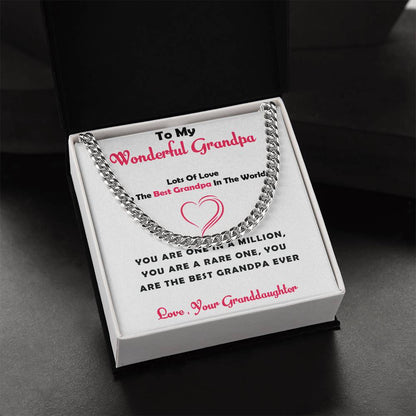To My Cherished Grandpa – Cuban Link Chain Necklace Gift for Grandpa from Granddaughter with Message Card