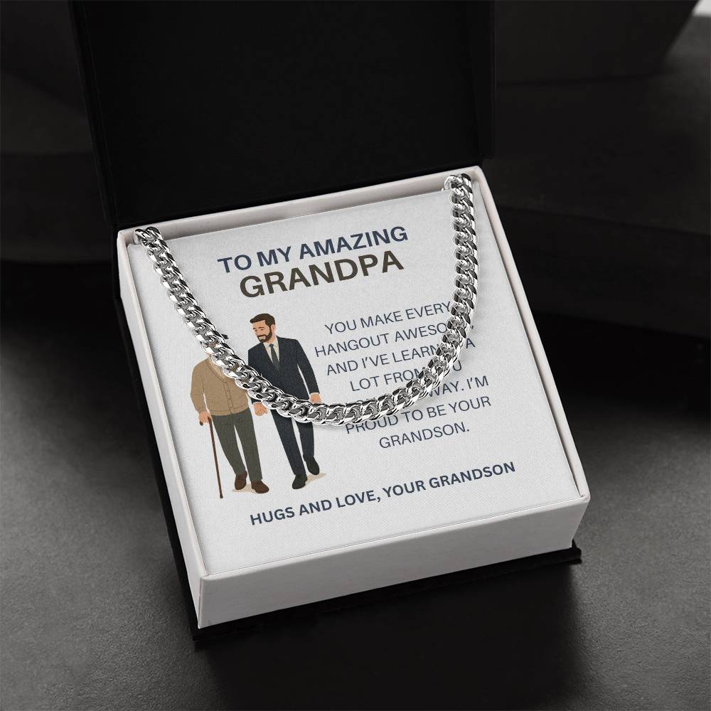 To My Beloved Grandpa – Men’s Cuban Link Chain Necklace Gift from Grandson