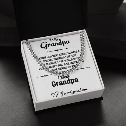 To My Special Grandpa – Cuban Link Chain Necklace Gift for Grandpa from Grandson with Message Card