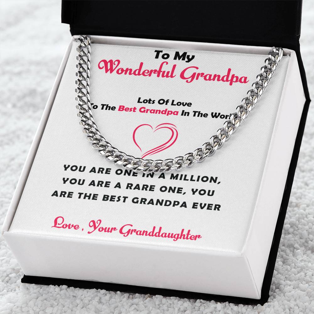 To My Cherished Grandpa – Cuban Link Chain Necklace Gift for Grandpa from Granddaughter with Message Card
