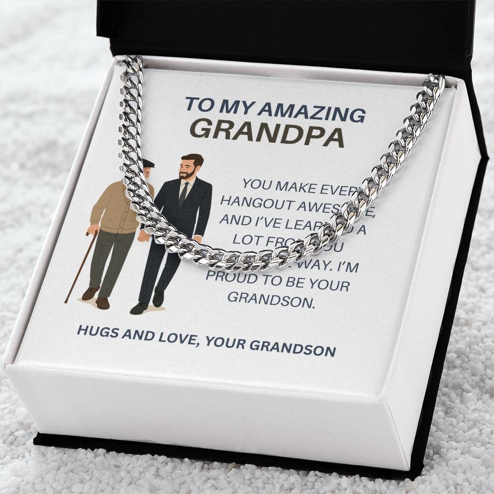 To My Beloved Grandpa – Men’s Cuban Link Chain Necklace Gift from Grandson