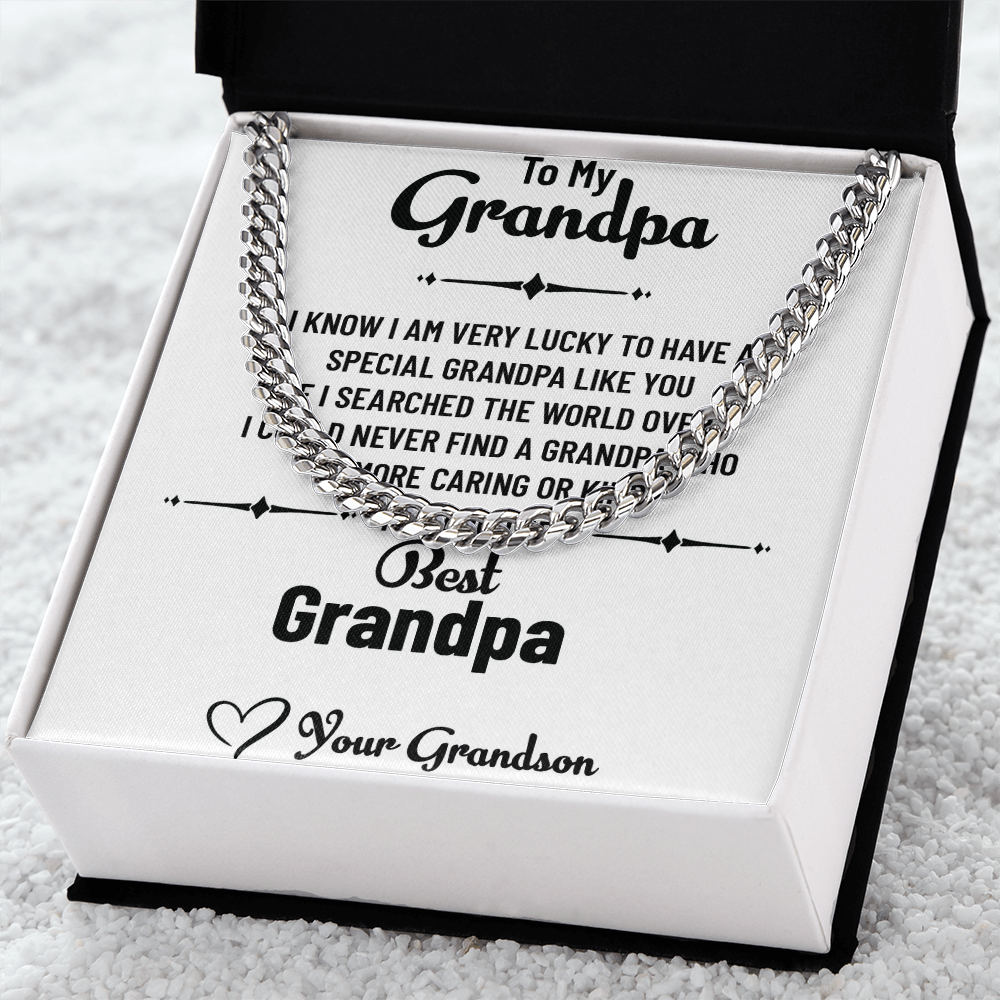 To My Special Grandpa – Cuban Link Chain Necklace Gift for Grandpa from Grandson with Message Card