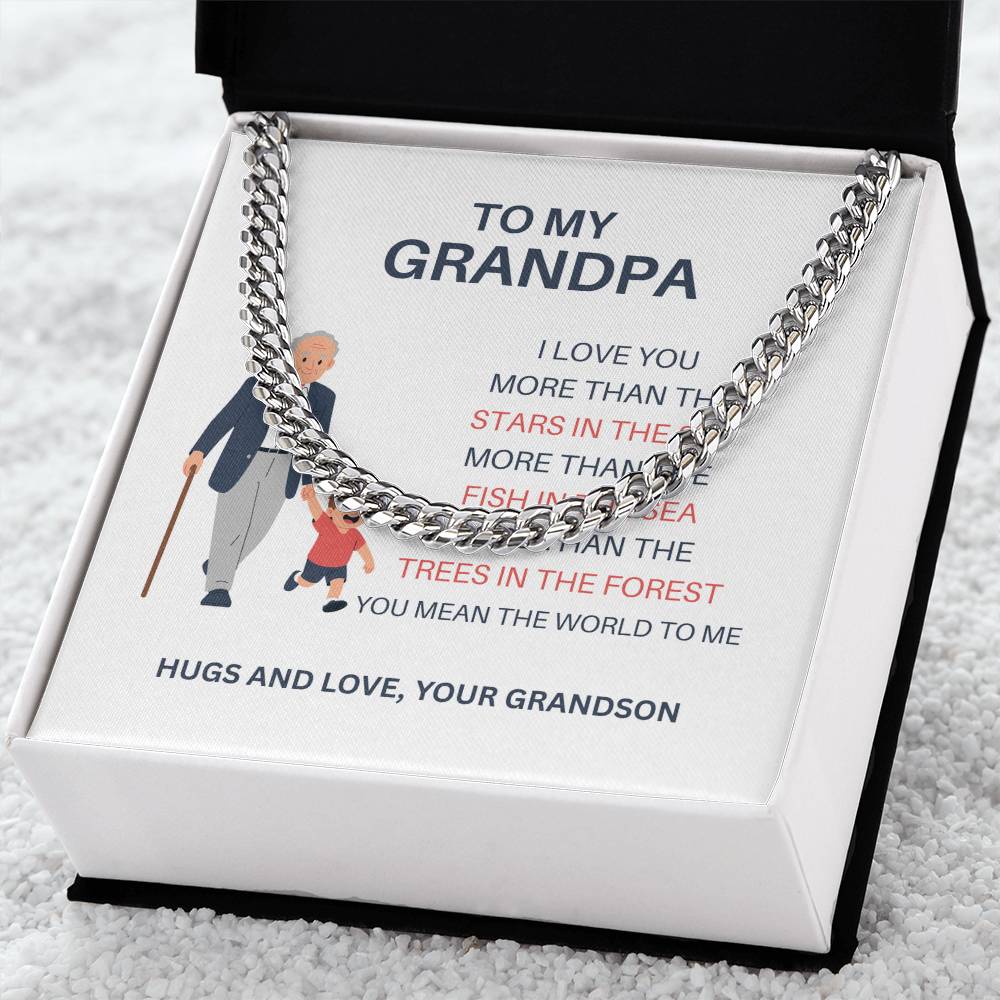 To My Dear Grandpa – Stylish Cuban Link Chain Gift for Grandpa from Grandson