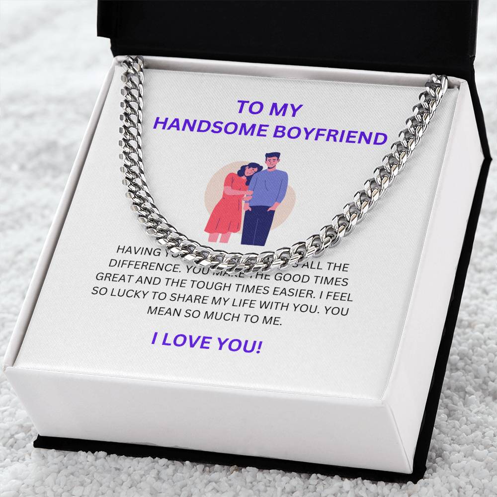 To My Handsome Boyfriend — Cuban Link Chain Necklace with Heartfelt Message Card