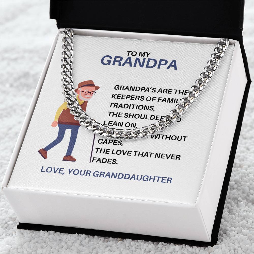 To My Treasured Grandpa – Cuban Link Chain Gift for Grandpa from Granddaughter