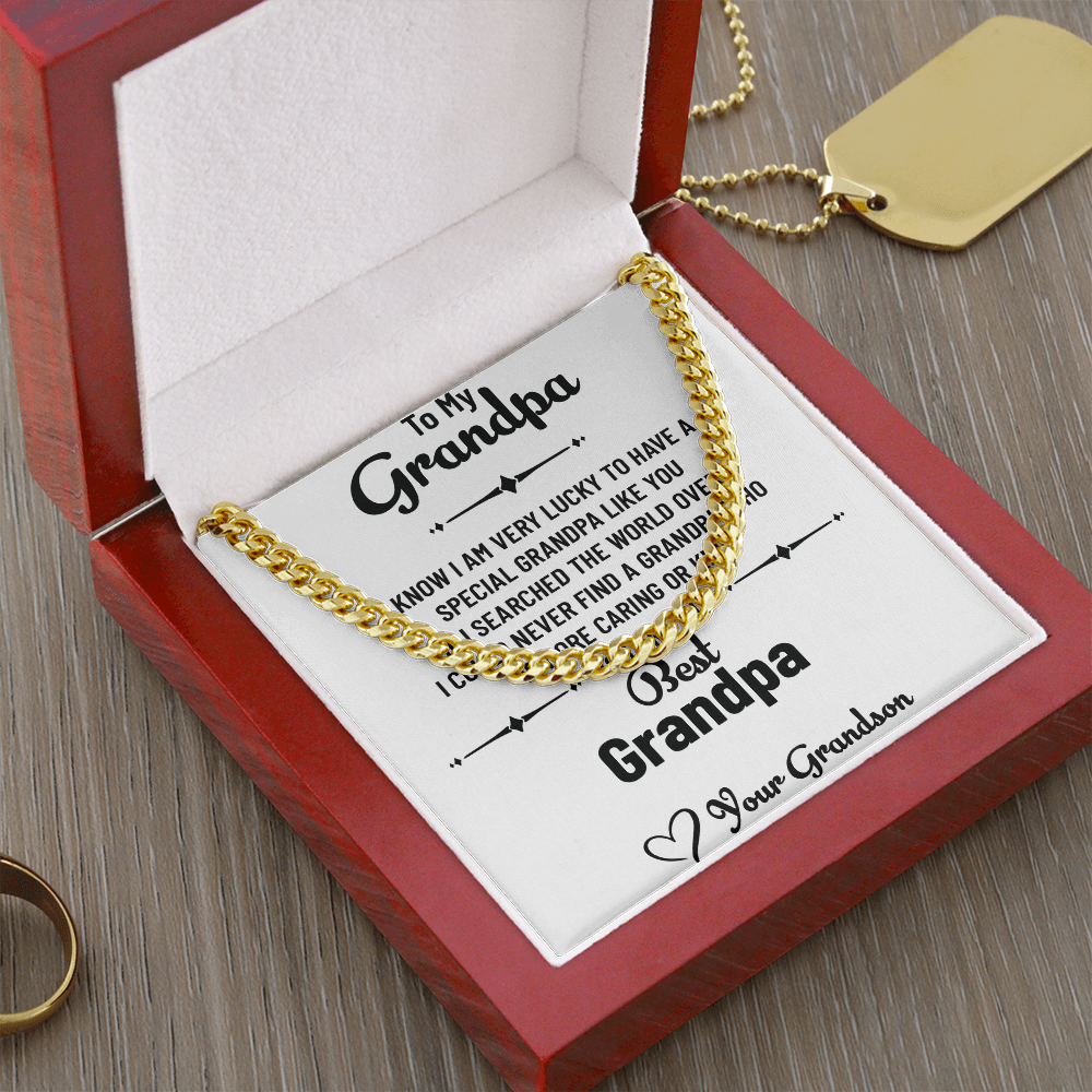 To My Special Grandpa – Cuban Link Chain Necklace Gift for Grandpa from Grandson with Message Card