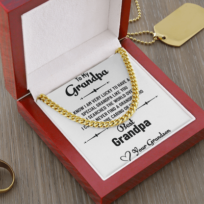 To My Special Grandpa – Cuban Link Chain Necklace Gift for Grandpa from Grandson with Message Card