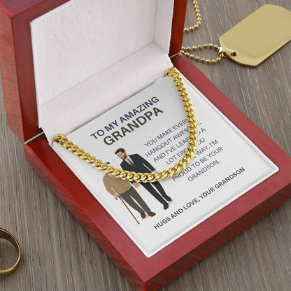 To My Beloved Grandpa – Men’s Cuban Link Chain Necklace Gift from Grandson