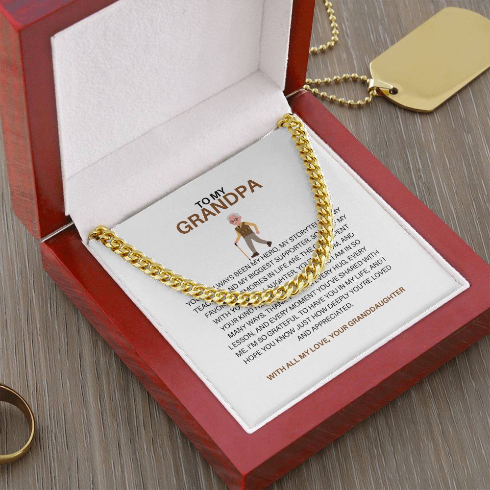 To My Loving Grandpa – Men’s Cuban Link Chain Gift from Granddaughter