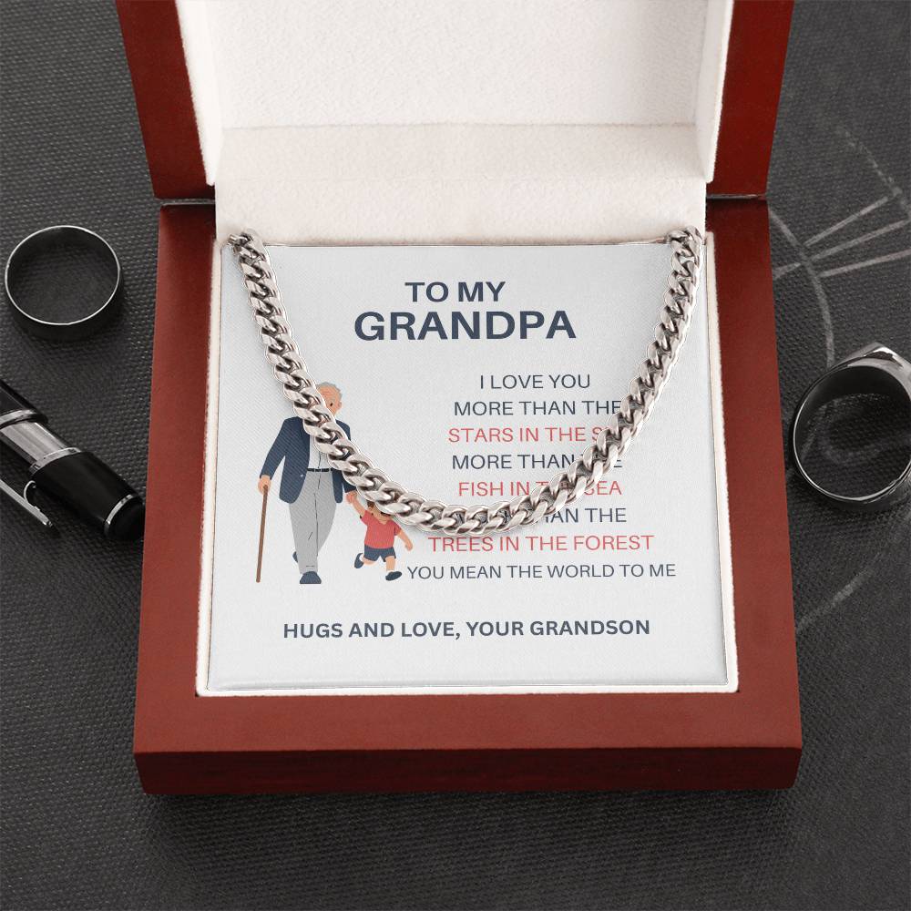 To My Dear Grandpa – Stylish Cuban Link Chain Gift for Grandpa from Grandson