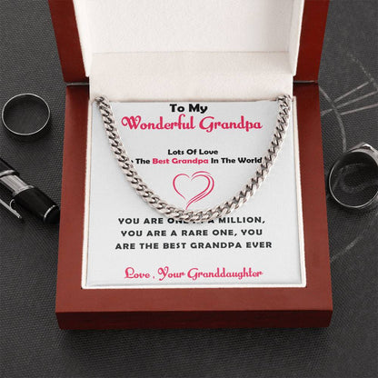 To My Cherished Grandpa – Cuban Link Chain Necklace Gift for Grandpa from Granddaughter with Message Card
