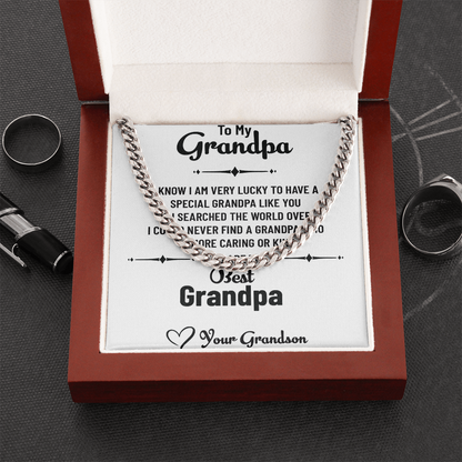 To My Special Grandpa – Cuban Link Chain Necklace Gift for Grandpa from Grandson with Message Card