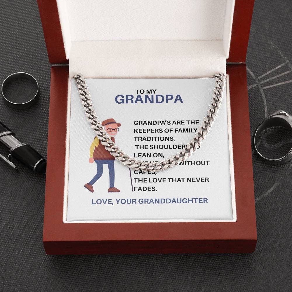 To My Treasured Grandpa – Cuban Link Chain Gift for Grandpa from Granddaughter