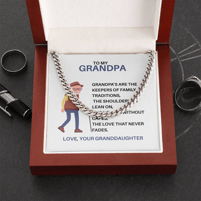 To My Treasured Grandpa – Cuban Link Chain Gift for Grandpa from Granddaughter