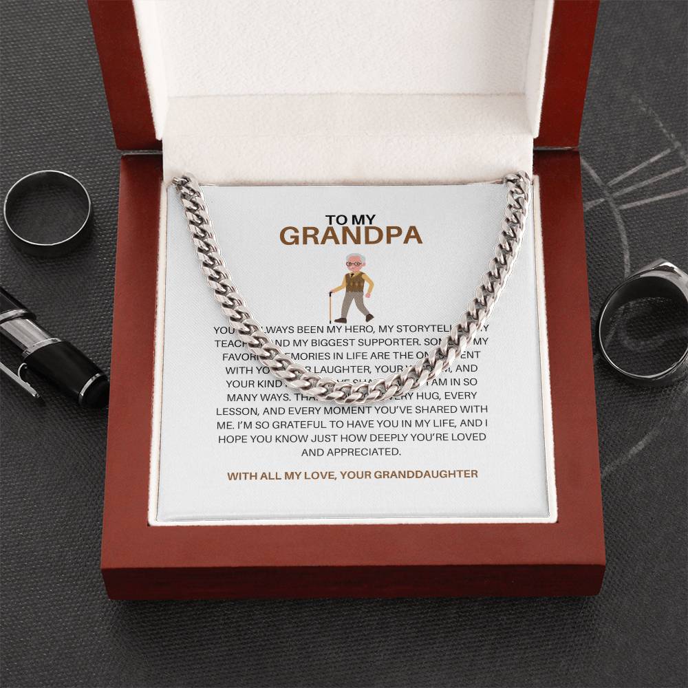 To My Loving Grandpa – Men’s Cuban Link Chain Gift from Granddaughter
