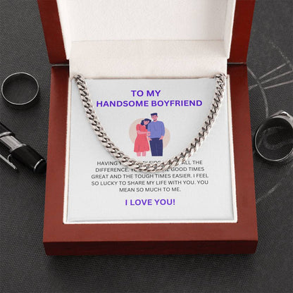 To My Handsome Boyfriend — Cuban Link Chain Necklace with Heartfelt Message Card
