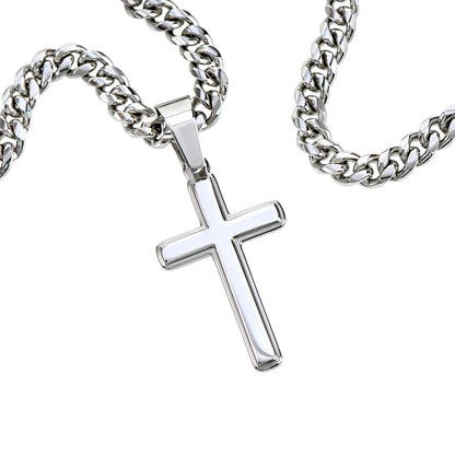 To My Husband | Timeless Cuban Link Chain with Engraved Artisan Cross Necklace for Any Occasion