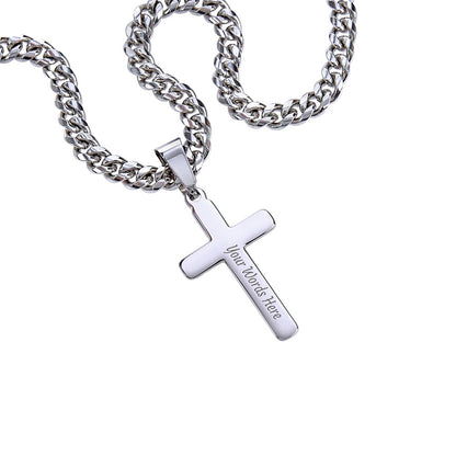 To My Husband | Cuban Link Chain with Engraved Artisan Cross Necklace for Any Occasion
