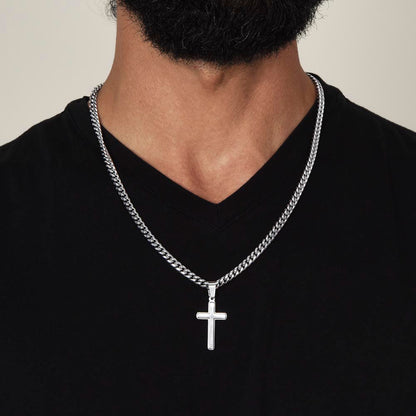 To My Husband | Cuban Link Chain with Engraved Artisan Cross Necklace for Any Occasion