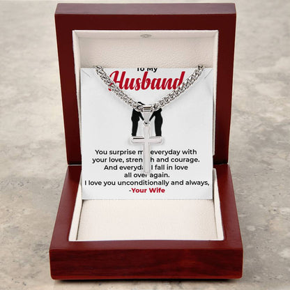 To My Husband | Classic Cuban Link Chain with Engraved Artisan Cross Gift for Him