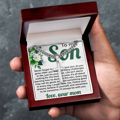 To My Lovely Boy | Artisan Cross Cuban Link Chain Gift from Mom to Son | Timeless Jewelry for Special Occasions