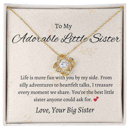 To My Sweet Adorable Little Sister – Love Knot Necklace | Heartfelt Gift For Sister