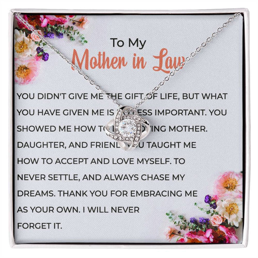 To My Cherished Mother-in-law, Love Knot Necklace with a Heartfelt Message | Mother-in-law Gift