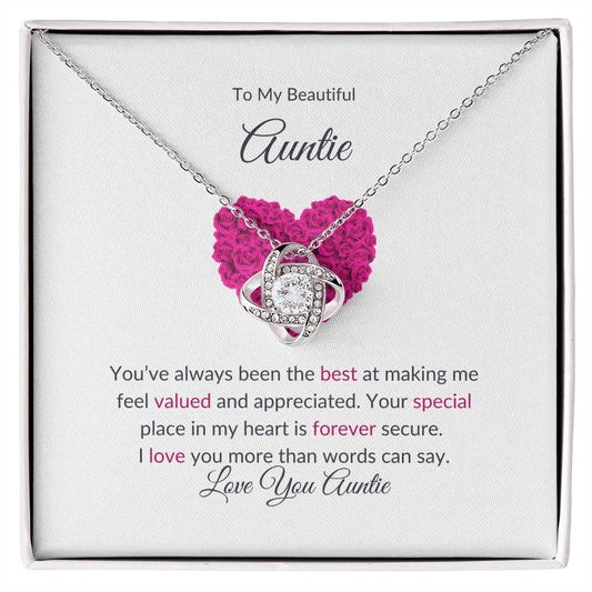 To My Beautiful Aunt Necklace – Elegant Love Knot Jewelry | Message Card For Expressing Love and Gratitude - SOUVMOUR