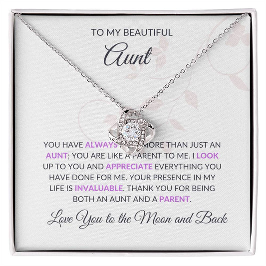 To My Beautiful Aunt Necklace – Elegant Love Knot Necklace | Grateful Message Card Gift in Yellow & White Gold - SOUVMOUR
