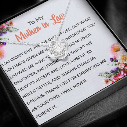 To My Cherished Mother-in-law, Love Knot Necklace with a Heartfelt Message | Mother-in-law Gift