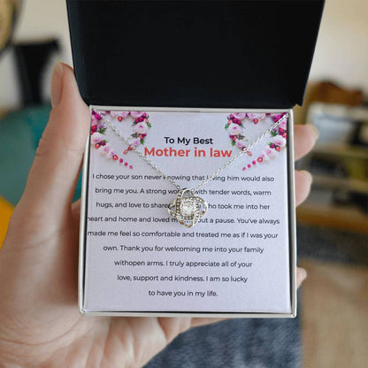 For The Best Mother-in-law, Love Knot Necklace with Heartfelt Message | Mother-in-law Gift