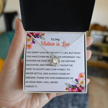 To My Cherished Mother-in-law, Love Knot Necklace with a Heartfelt Message | Mother-in-law Gift