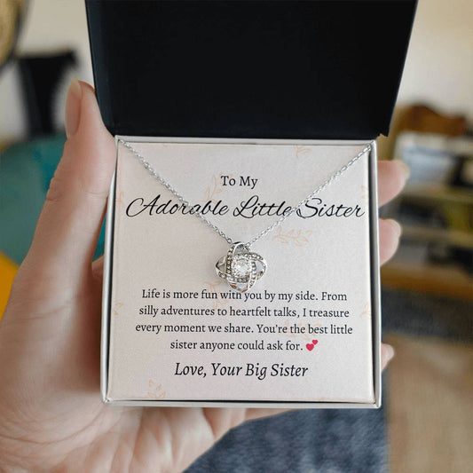To My Sweet Adorable Little Sister – Love Knot Necklace | Heartfelt Gift For Sister