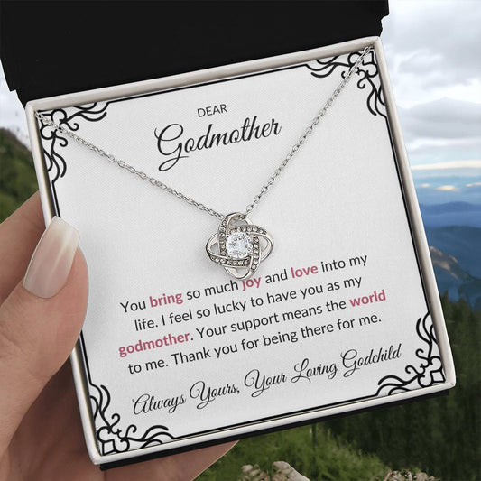 To My Wonderful Godmother, Love Knot Necklace (Yellow & White Gold Variants) | Godmother Necklace (Necklace Only)