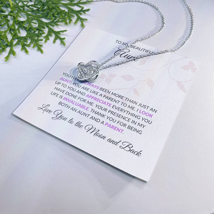 To My Beautiful Aunt Necklace – Elegant Love Knot Necklace | Grateful Message Card Gift in Yellow & White Gold - SOUVMOUR