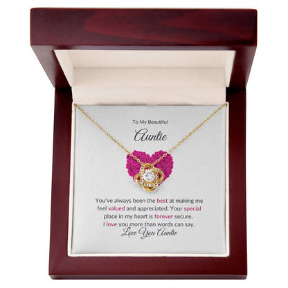 To My Beautiful Aunt Necklace – Elegant Love Knot Jewelry | Message Card For Expressing Love and Gratitude - SOUVMOUR