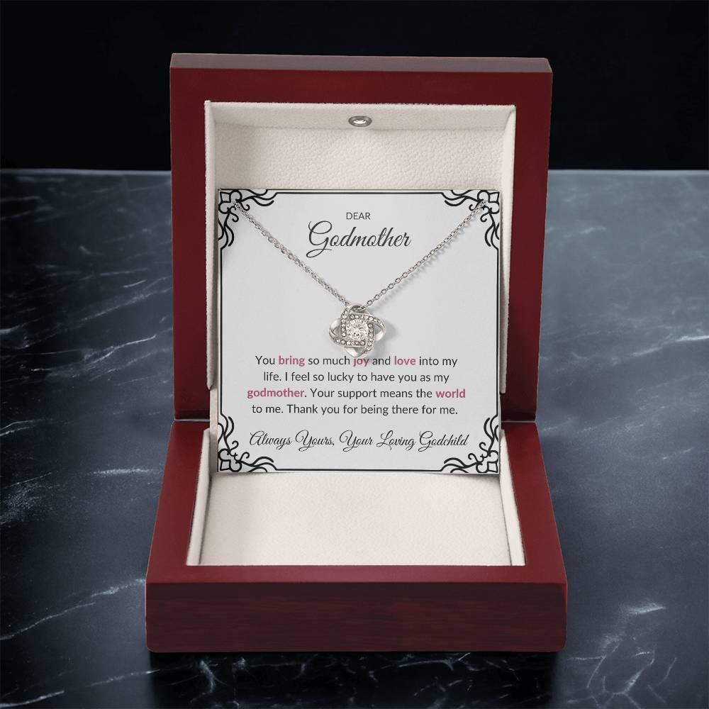 To My Wonderful Godmother, Love Knot Necklace (Yellow & White Gold Variants) | Godmother Necklace (Necklace Only)