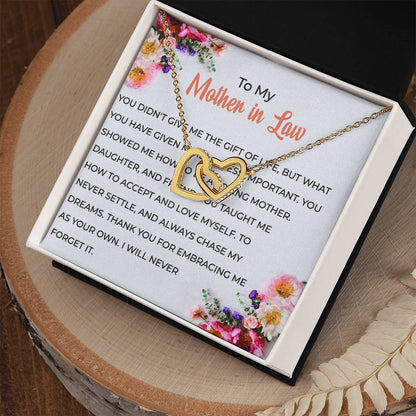 To My Cherished Mother-in-law, Interlocking Hearts Necklace with Heartfelt Words | Mother-in-law Gift