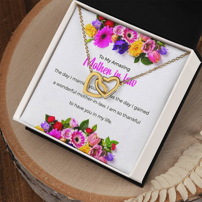 To My Amazing Mother-in-law, Interlocking Hearts Necklace with Heartfelt Sentiment | Mother-in-law Gift