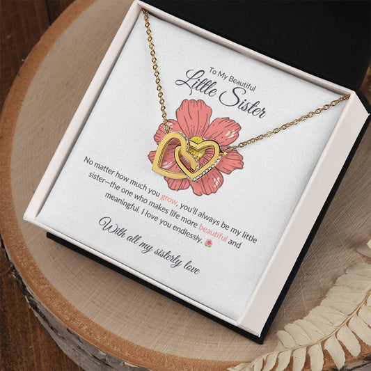 For My Precious Little Sister – Interlocking Hearts Necklace | A Heartwarming Keepsake