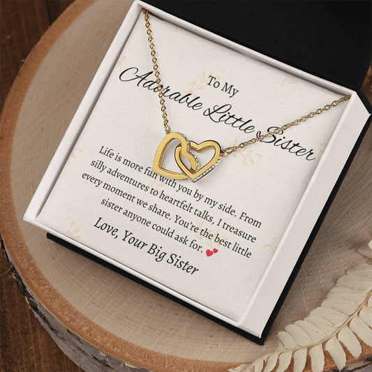 To My Sweet Little Sister – Interlocking Hearts Necklace | A Heartfelt Token of Love