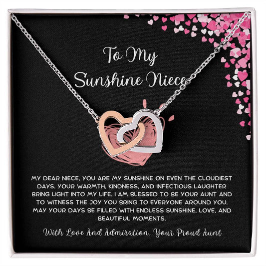 To My Sunshine Niece - From Aunt to Niece Interlocking Hearts Necklace - SOUVMOUR
