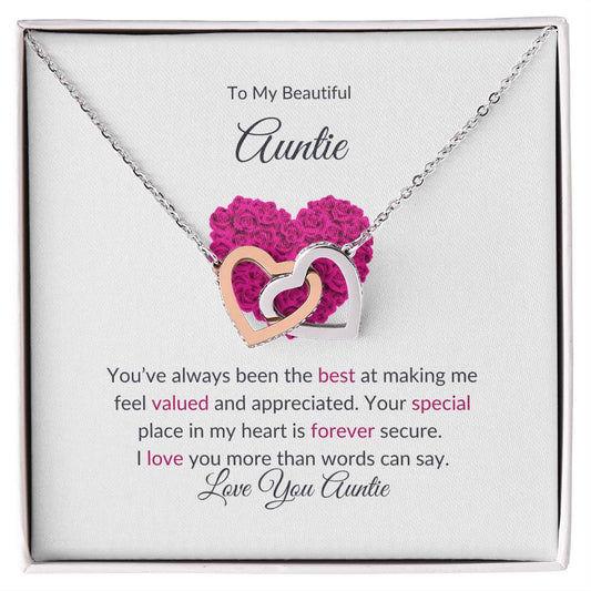 To My Aunt Necklace – Beautiful Hearts Necklace | Message Card for Aunt for Expressing Love and Gratitude in Yellow & White Gold - SOUVMOUR