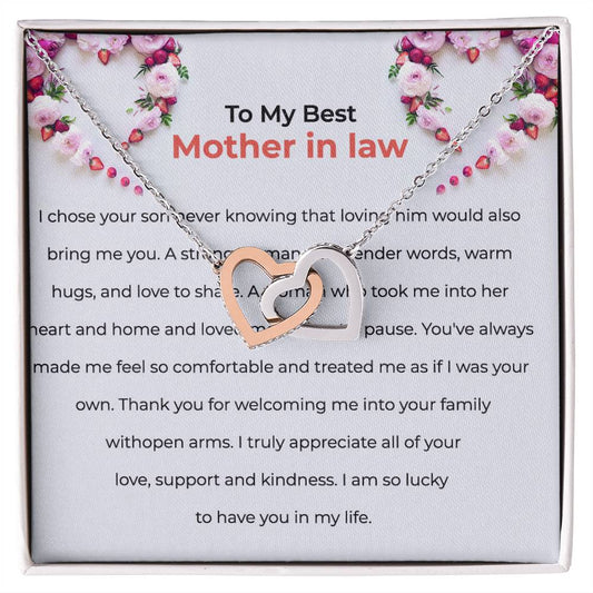 For The Best Mother-in-law, Interlocking Hearts Necklace with Heartfelt Message | Mother-in-law Gift