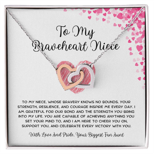 To My Braveheart Niece - From Aunt to Niece Interlocking Hearts Necklace - SOUVMOUR