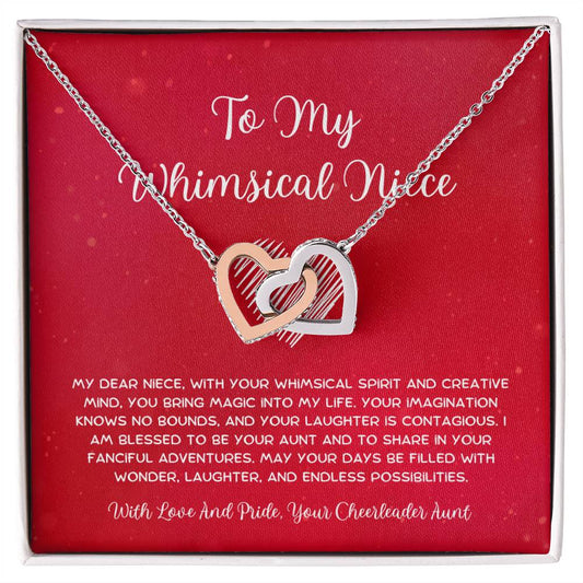 To My Whimsical Niece - From Aunt to Niece Interlocking Hearts Necklace - SOUVMOUR