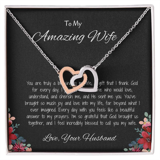 To My Amazing Wife - Heart-Shaped Necklace Romantic Gift for Wife