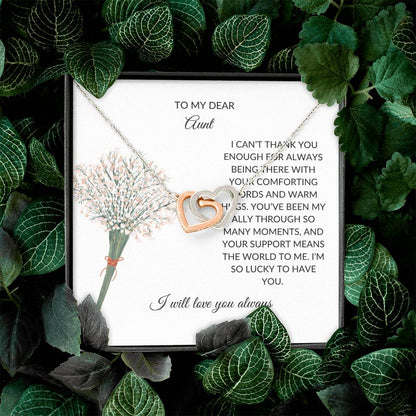 To My Special Aunt Necklace – Lovely Hearts Necklace | Thoughtful Message Card for Expressing Love and Gratitude in Yellow & White Gold - SOUVMOUR